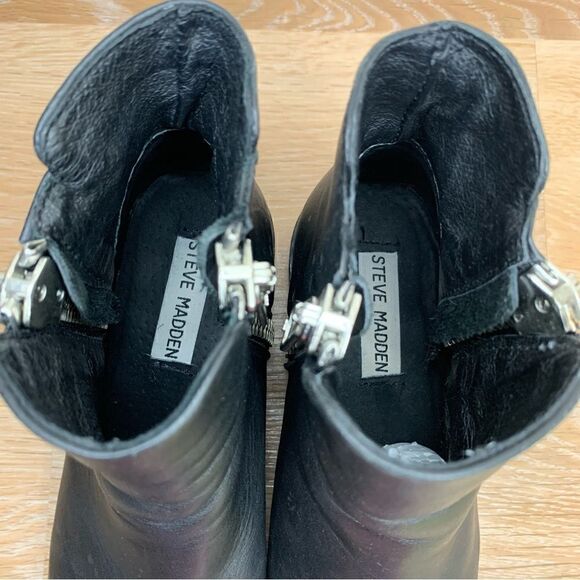 Steve Madden Lanna Black Leather Studded Ankle Boots - Picture 10 of 14